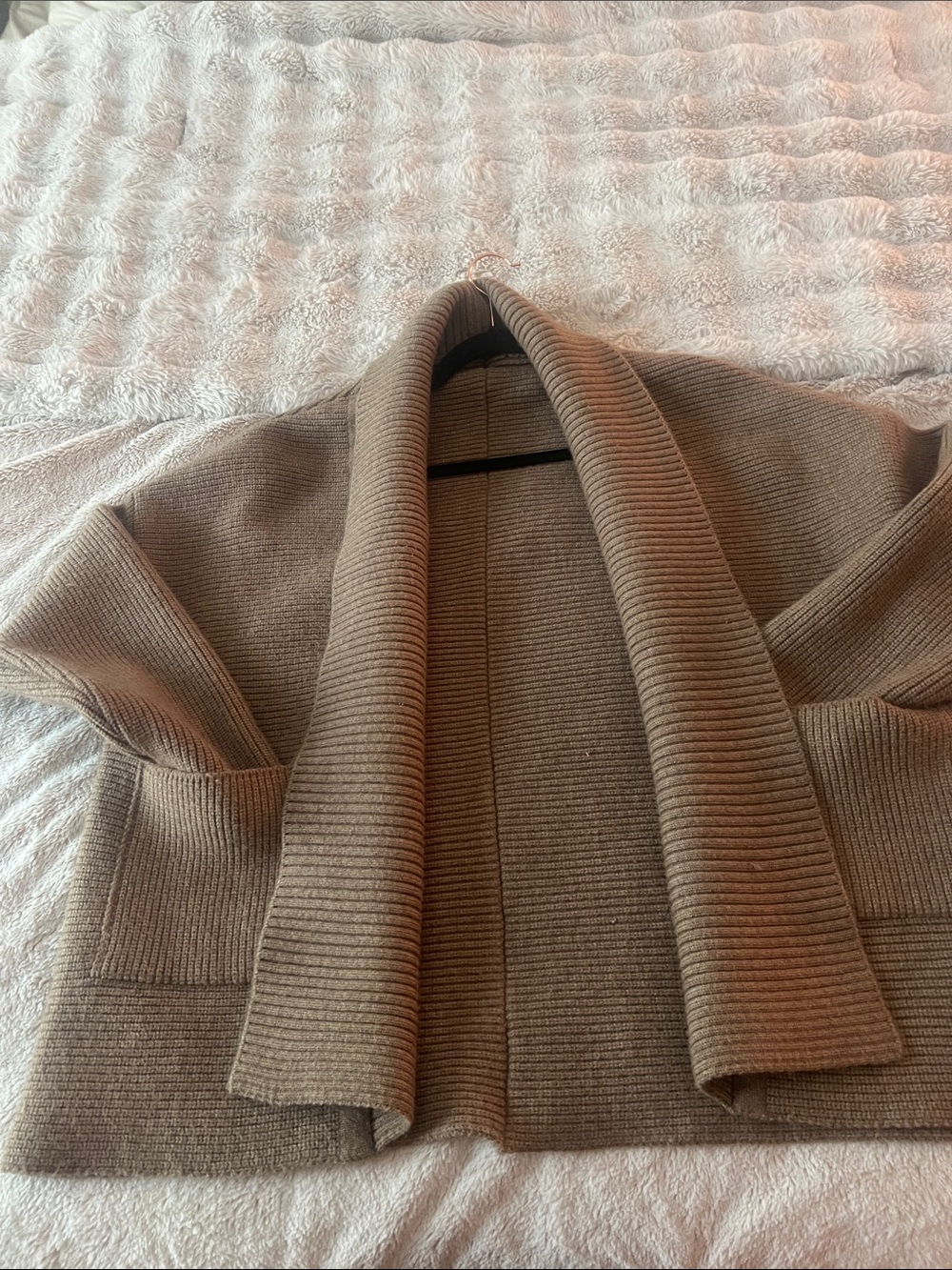 Cozy Ribbed Open-Front Cardigan in Olive Brown